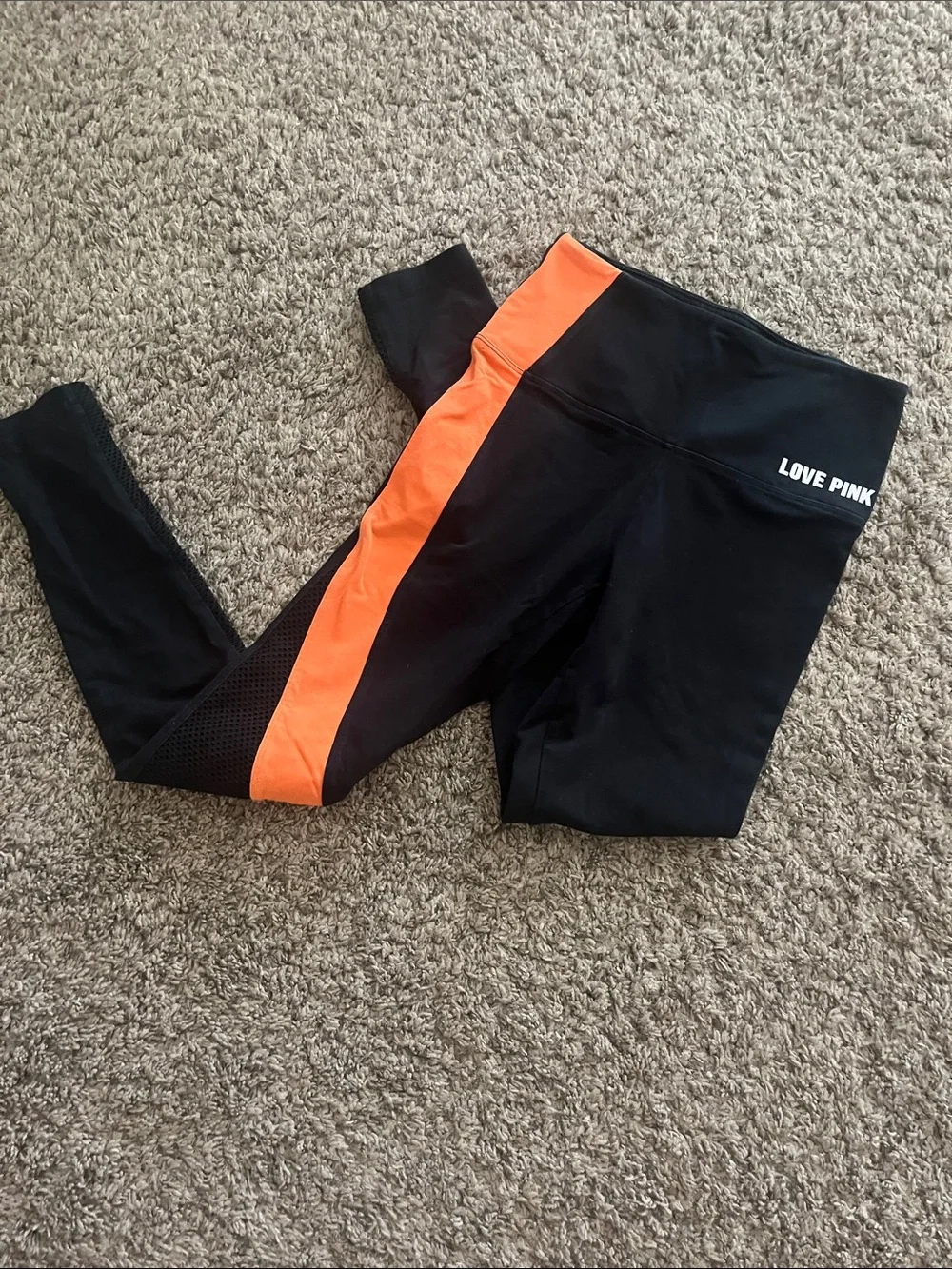 PINK Victoria's Secret Black Leggings with Orange Side Panel (REMOVING SOON)